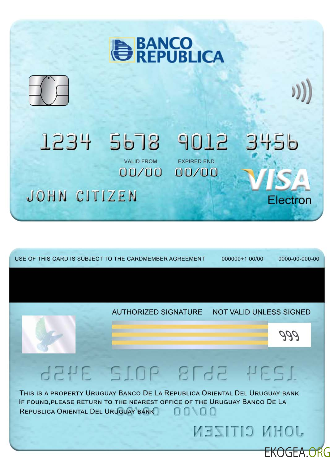 Carte électronique visa bancaire Uruguay Banco De La Republica Oriental Del Uruguay